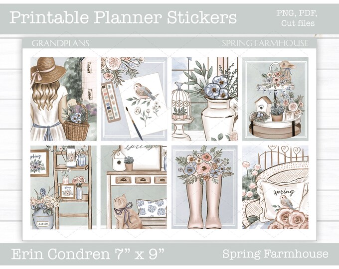 Spring Printable Planner Stickers, Spring Farmhouse Weekly Sticker Kit ...