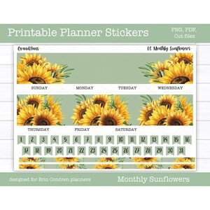 Sunflowers Planner Stickers | Printable Monthly Kit for the 7x9 Erin Condren Planner