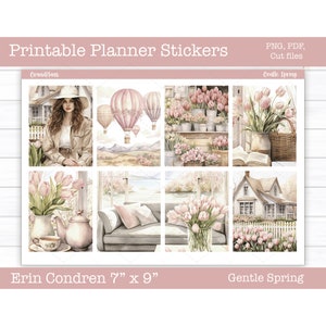 Adesivi stampabili per planner, kit di adesivi settimanali Gentle Spring, adesivi Erin Condren, planner verticale, file di taglio, Cricut PNG