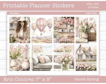 Printable Planner Stickers, Gentle Spring Weekly Sticker Kit, Erin Condren Stickers, Vertical Planner, Cut Files, Cricut PNG