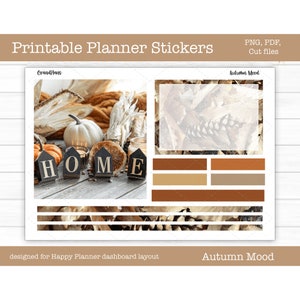 Agenda imprimable autocollants, humeur automnale, kit d'autocollants hebdomadaires, automne, mise en page du tableau de bord Happy Planner, autocollants numériques, fichiers coupés, Cricut PNG