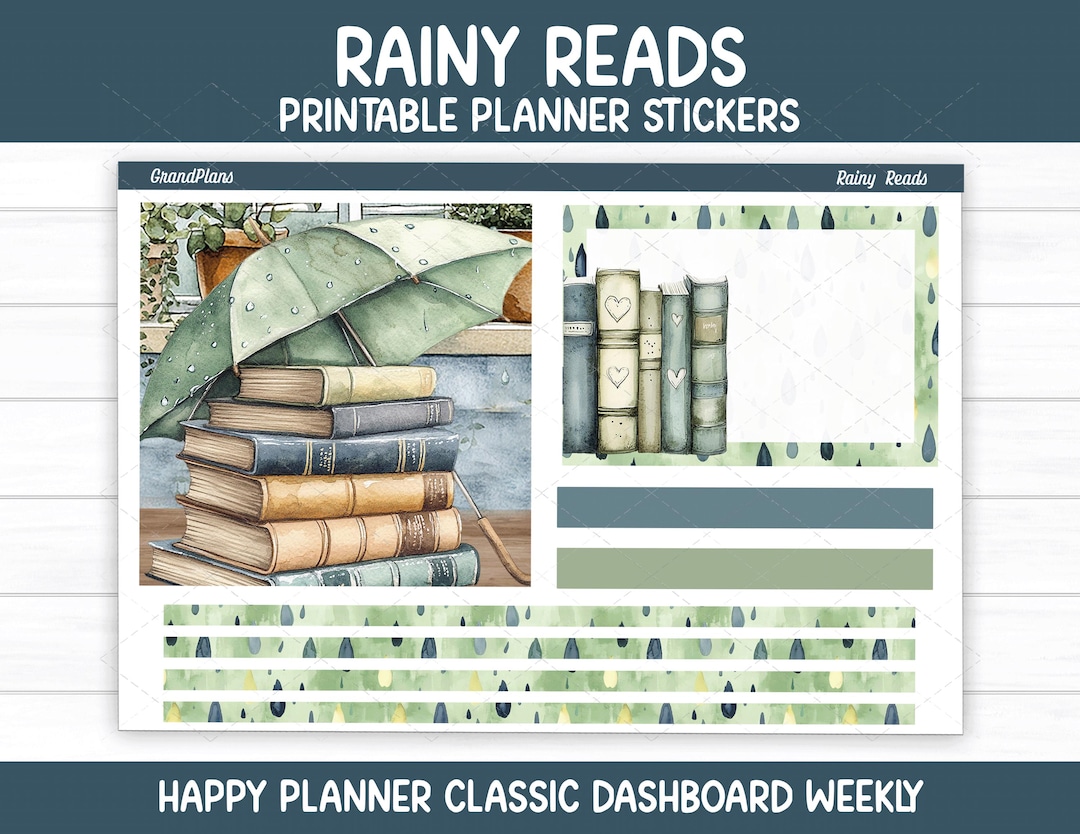 Rainy Reads Weekly Sticker Kit for the Classic Happy Planner Dashboard ...