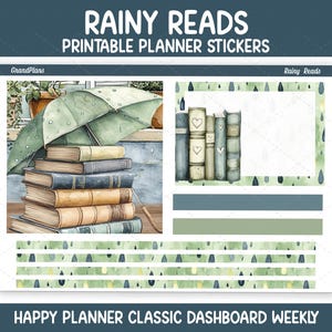 Rainy Reads Weekly Sticker Kit for the Classic Happy Planner Dashboard Layout (Printable)