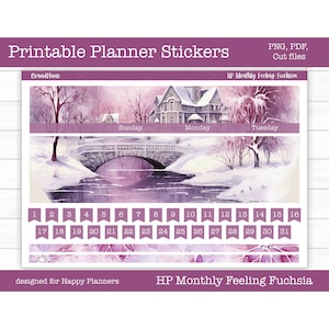 Printable Planner Stickers, Feeling Fuchsia Monthly Kit, Happy Planner Sticker Kit, Winter Stickers, Cut Files, Cricut PNG