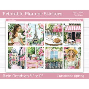 Printable Planner Stickers, Parisienne Spring Weekly Sticker Kit, Vertical Stickers, Erin Condren, Cut Files, Cricut PNG
