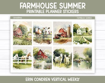 Kit de pegatinas semanales de verano de granja para Erin Condren y planificadores verticales (imprimible)