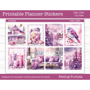 Printable Planner Stickers, Feeling Fuchsia Weekly Sticker Kit, Erin Condren Stickers, Vertical Planner, Winter, Cut Files, Cricut PNG