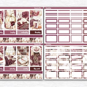 Printable Fall Planner Stickers, Weekly Sticker Kit, Burgundy Bliss ...