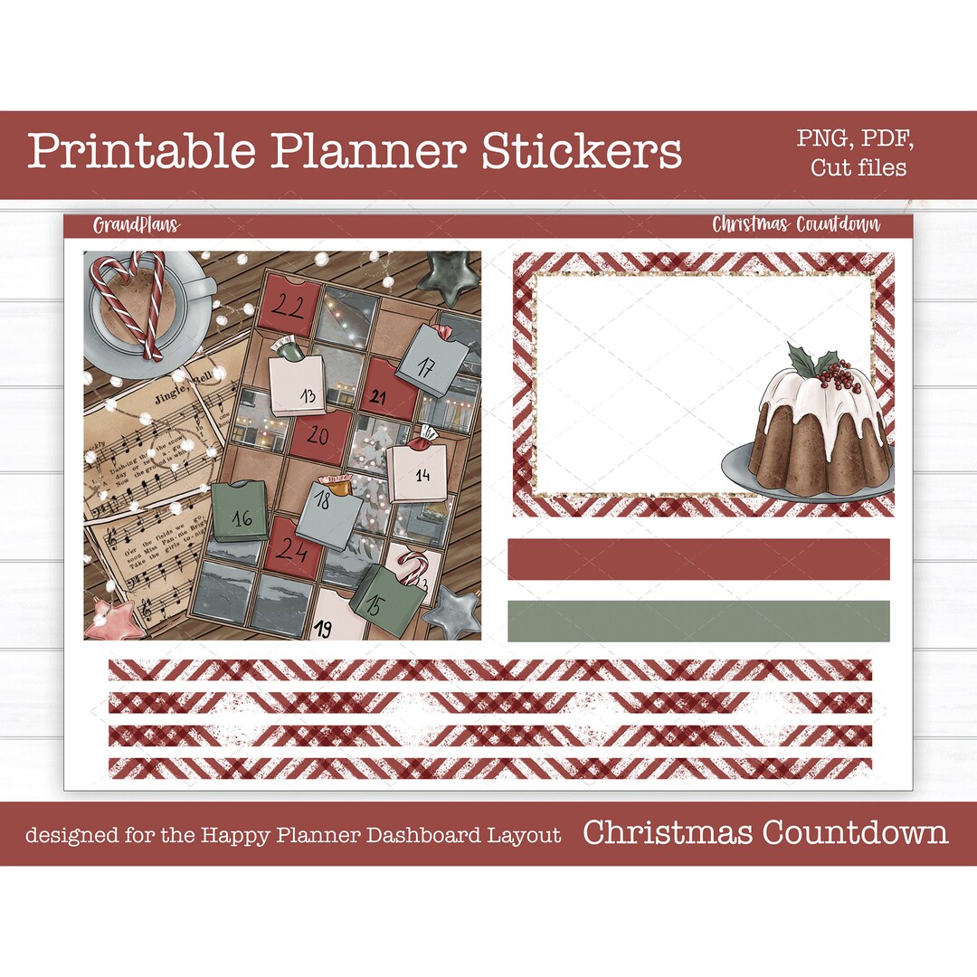 Printable Planner Stickers, Christmas Countdown Weekly Sticker Kit ...