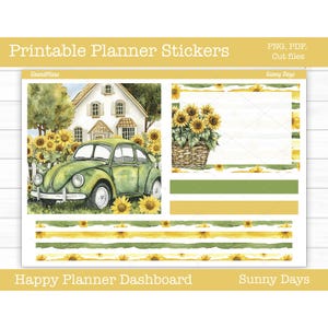 Adesivi stampabili per planner, kit di adesivi settimanali Sunny Days, layout dashboard Happy Planner, adesivi per dashboard, file di taglio, Cricut PNG