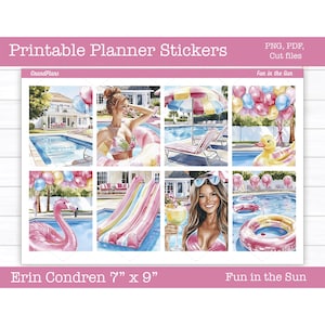 Planer Aufkleber, Druckbare Aufkleber, Spaß in der Sonne, vertikale Aufkleber, Erin Condren, Aufkleber Blätter, Sommer Aufkleber, Schnittdateien, Cricut PNG