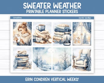 Sweater Weather Printable Planner Stickers | Winter Weekly Kit for Erin Condren & Vertical Planners