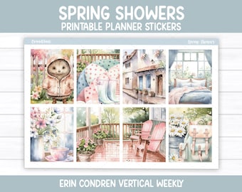Spring Showers Weekly Sticker Kit for Erin Condren & Vertical Planners (Printable)