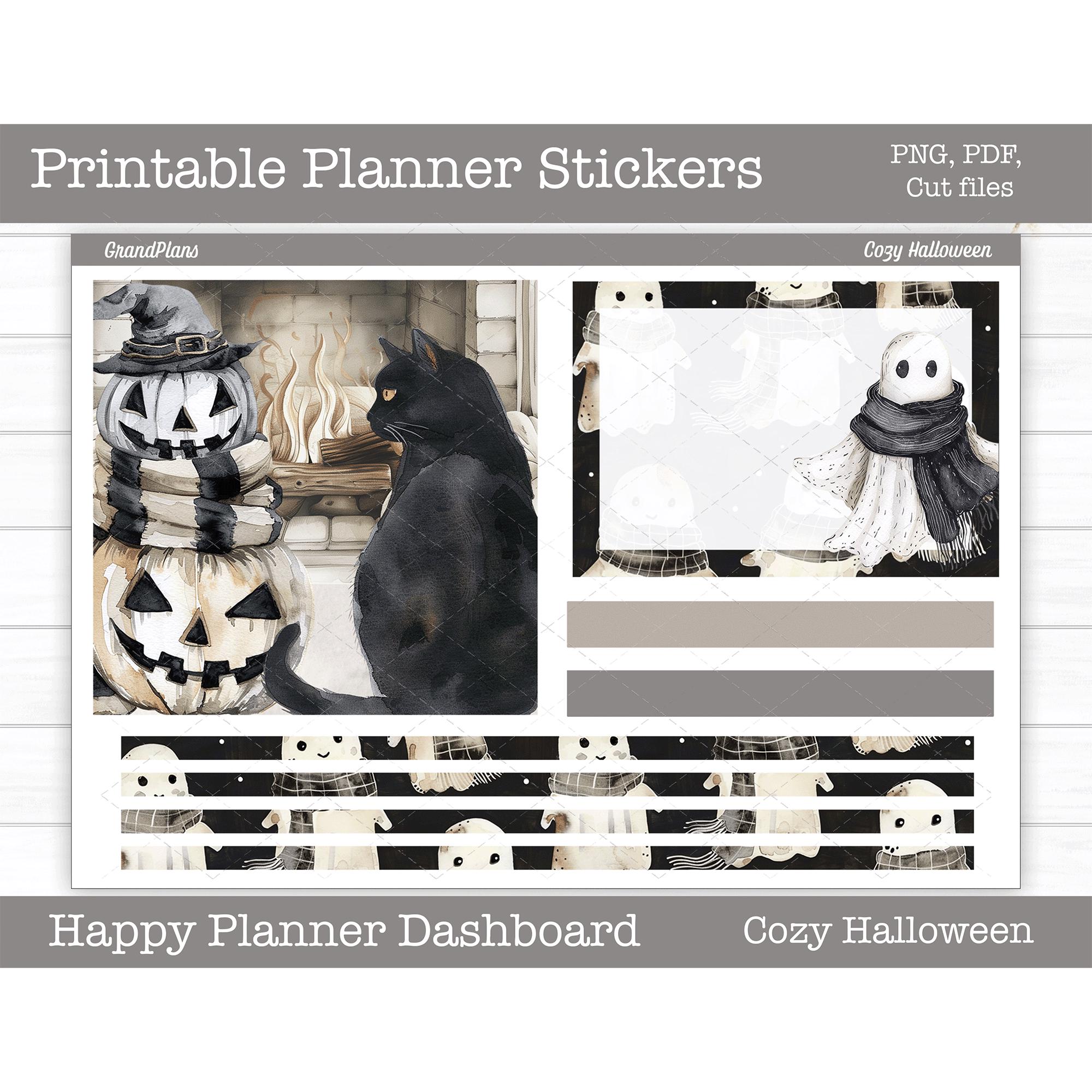 Printable Planner Stickers, Cozy Halloween, Weekly Sticker Kit, Happy Planner Dashboard Layout, Dashboard Stickers, Cut Files, Cricut PNG