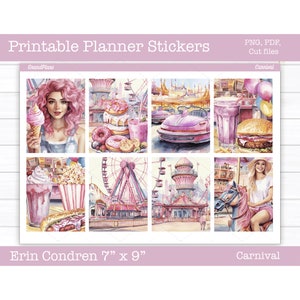 Printable Planner Stickers, Carnival Weekly Sticker Kit, Erin Condren Planner Stickers, Vertical Sticker Kit, Summer, Cut File, Cricut PNG