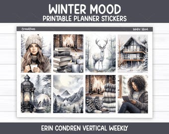 Winter Mood Printable Planner Stickers | Winter Weekly Kit for Erin Condren & Vertical Planners