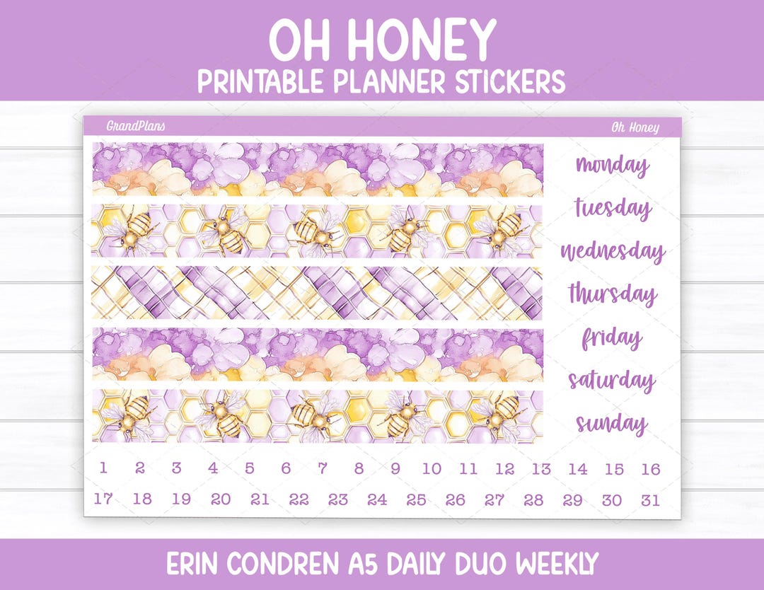 Oh Honey Weekly Sticker Kit for the Erin Condren A5 Daily Duo Planner ...