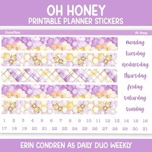 Kit de pegatinas semanales "Oh Honey" para la agenda diaria A5 de Erin Condren (imprimible)