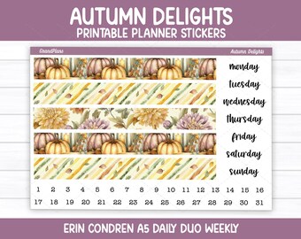 Kit d'autocollants hebdomadaires Délices d'automne pour agenda duo quotidien Erin Condren A5 (imprimable)