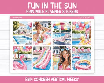 Kit de pegatinas semanales "Diversión bajo el sol" para Erin Condren y planificadores verticales (imprimible)