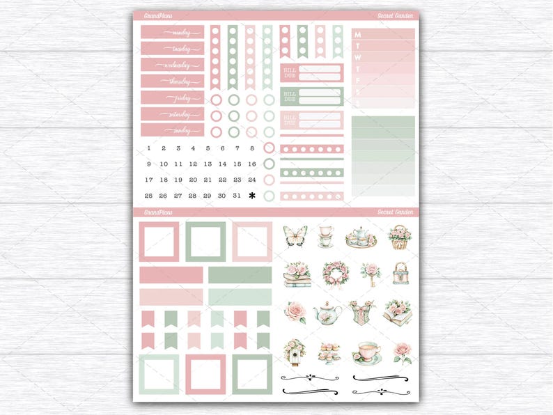 Secret Garden Weekly Sticker Kit for the Classic Happy Planner ...