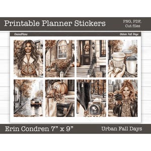 Printable Planner Stickers, Urban Fall Days, Weekly Sticker Kit, Vertical Stickers, Erin Condren, Sticker Sheets, Cut Files, Cricut PNG