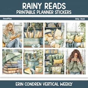 Kit d'autocollants hebdomadaire Rainy Reads pour Erin Condren et agendas verticaux (imprimable)