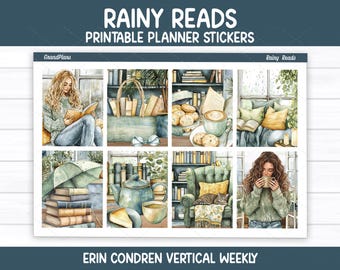 Rainy Reads Weekly Sticker Kit for Erin Condren and Vertical Planners (Printable)