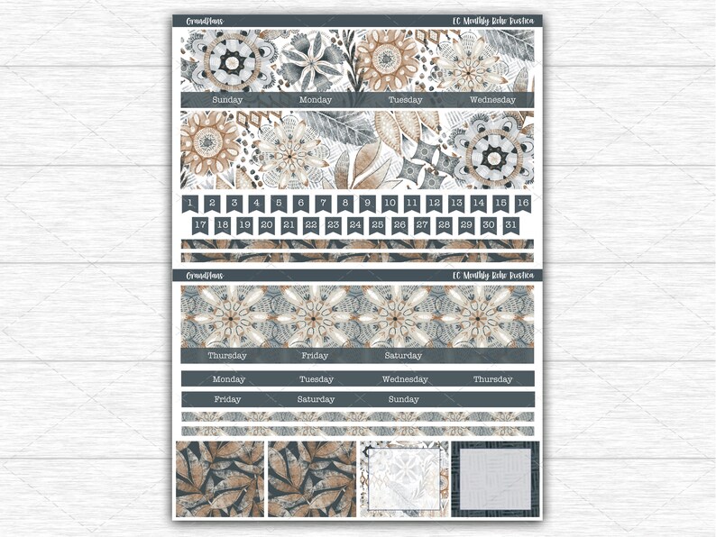 Boho Rustica Planner Stickers | Printable Monthly Kit for the 7x9 Erin ...