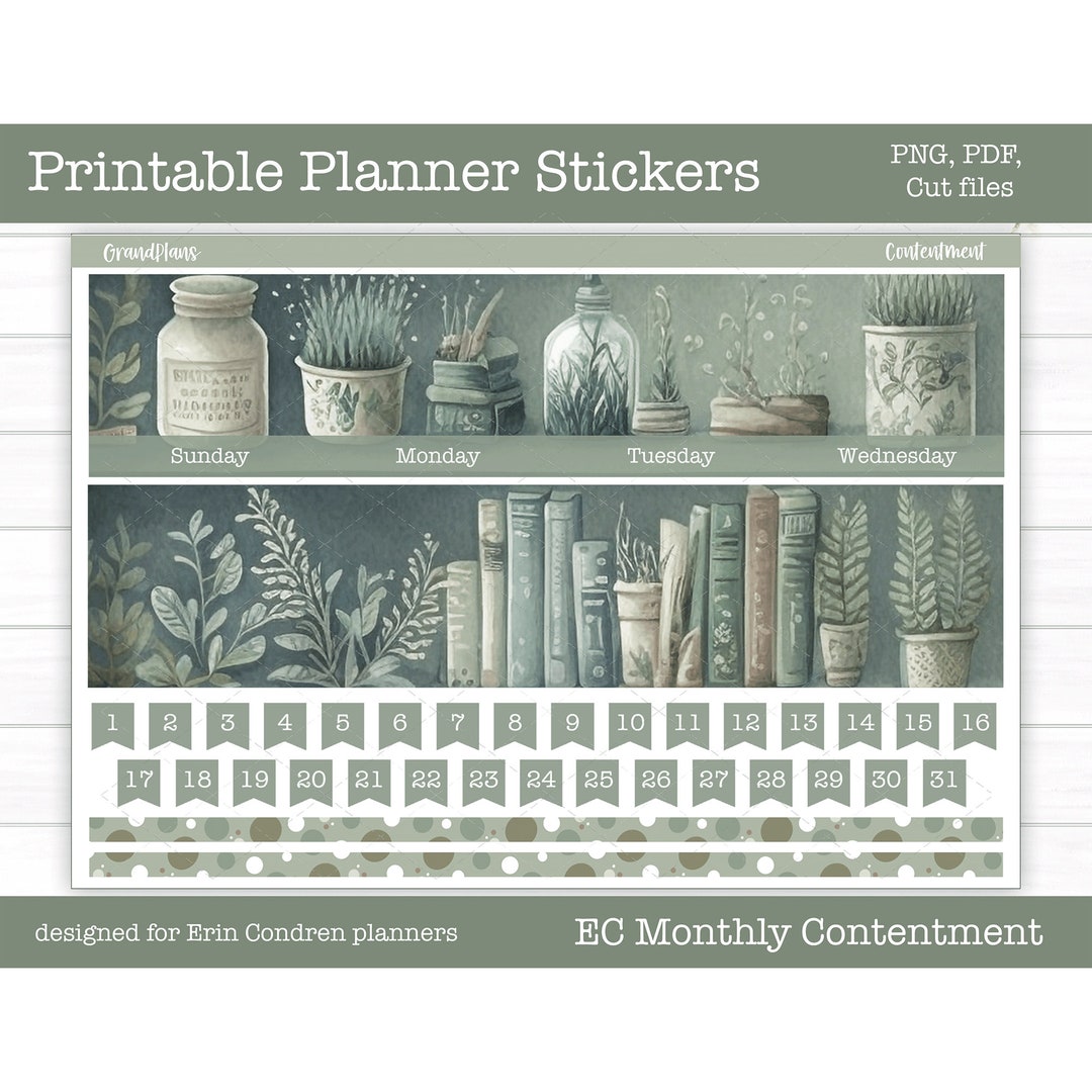 Printable Erin Condren Monthly Kit, Bookish Stickers, Digital Stickers ...