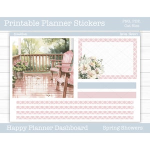 Adesivi stampabili per planner, kit di adesivi settimanali Spring Showers, layout dashboard Happy Planner, adesivi per dashboard, file di taglio, Cricut PNG
