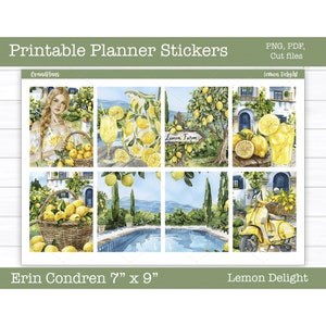 Printable Planner Stickers, Lemon Delight Weekly Sticker Kit, Erin Condren Planner Stickers, Vertical Stickers, Summer, Cut File, Cricut PNG