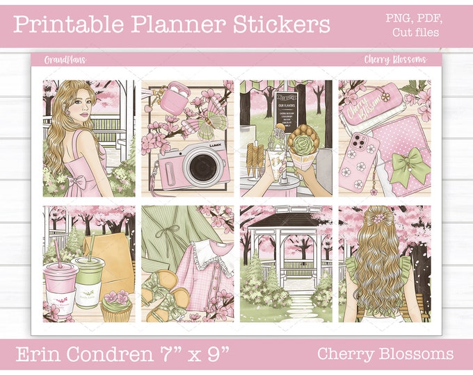 Printable Planner Stickers, Cherry Blossoms Weekly Sticker Kit, Erin ...