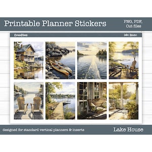 Printable Planner Stickers, Lake House Weekly Sticker Kit, Erin Condren Planner Stickers, Vertical Sticker Kit, Cut File, Cricut PNG