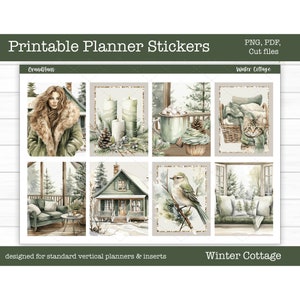 Printable Planner Stickers, Winter Cottage, Weekly Sticker Kit, Erin Condren Stickers, Vertical Planner,  Cut Files, Cricut PNG