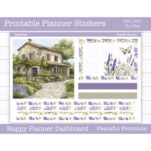 Adesivi stampabili per planner, kit di adesivi settimanali &quot;Provenza pacifica&quot;, layout dashboard per planner felice, adesivi per dashboard, file di taglio, PNG Cricut