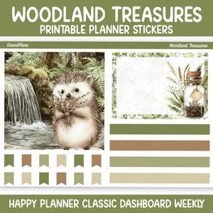 Woodland Treasures Weekly Sticker Kit für den klassischen Happy Planner Dashboard Layout (druckbar)