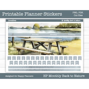 Printable Happy Planner Monthly Kit, Planner Stickers, Summer Stickers, Digital Stickers, Cut Files, Cricut PNG, Back to Nature