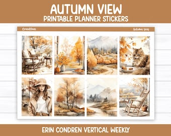 Autumn View Printable Planner Stickers | Fall Weekly Kit for Erin Condren & Vertical Planners