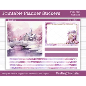 Printable Planner Stickers, Feeling Fuchsia Weekly Sticker Kit, Happy Planner Dashboard Layout, Winter Stickers, Cut Files, Cricut PNG