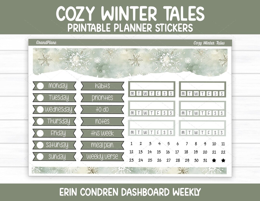Cozy Winter Tales Weekly Sticker Kit for the Erin Condren Dashboard ...