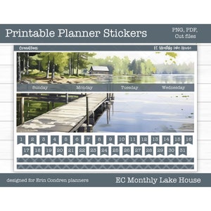 Druckbare Erin Condren Monthly Kit, Planer Aufkleber, Haus am See, Cut Files, Cricut PNG