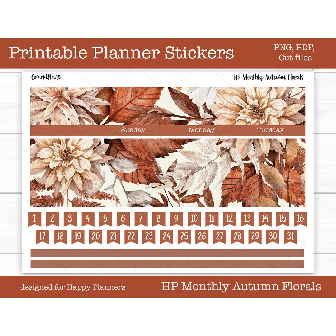 Printable Happy Planner Monthly Kit, Planner Stickers, Fall, Digital ...