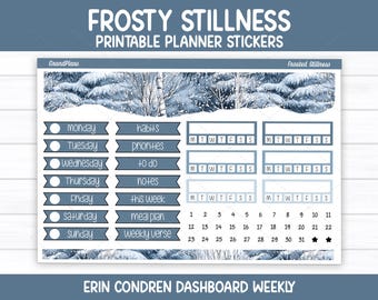 Frosty Stillness Weekly Sticker Kit for the Erin Condren Dashboard Planner (Printable)