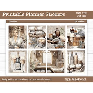 Printable Planner Stickers, Spa Weekend Weekly Sticker Kit, Erin Condren Stickers, Vertical Planner Stickers, Cut Files, Cricut PNG