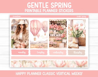 Kit di adesivi settimanali Gentle Spring per il classico Happy Planner (stampabile)