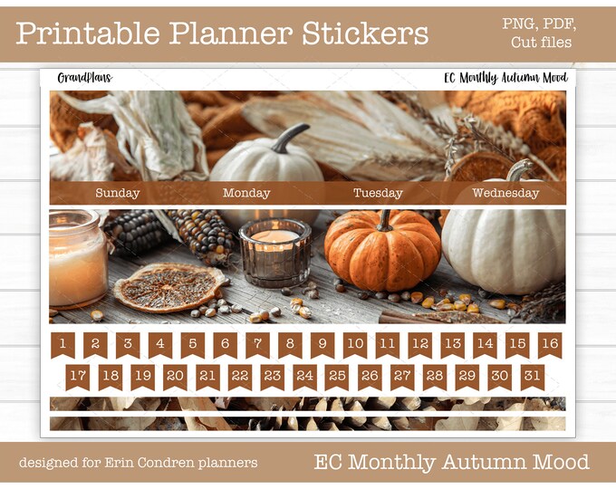 Autumn Mood Planner Stickers | Printable Monthly Kit for the 7x9 Erin ...