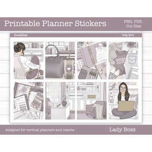 Printable Planner Stickers, Lady Boss Weekly Sticker Kit, Erin Condren, Vertical Planner, Cut Files, Cricut PNG