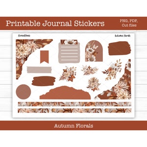 Afdrukbare plannerstickers - herfstbloemen, dagboekstickers, digitale stickers, herfst, herfst, digitaal, gesneden bestanden, Cricut, png