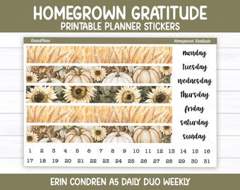 Kit d'autocollants hebdomadaires Gratitude du jardin pour agenda duo quotidien Erin Condren A5 (imprimable)